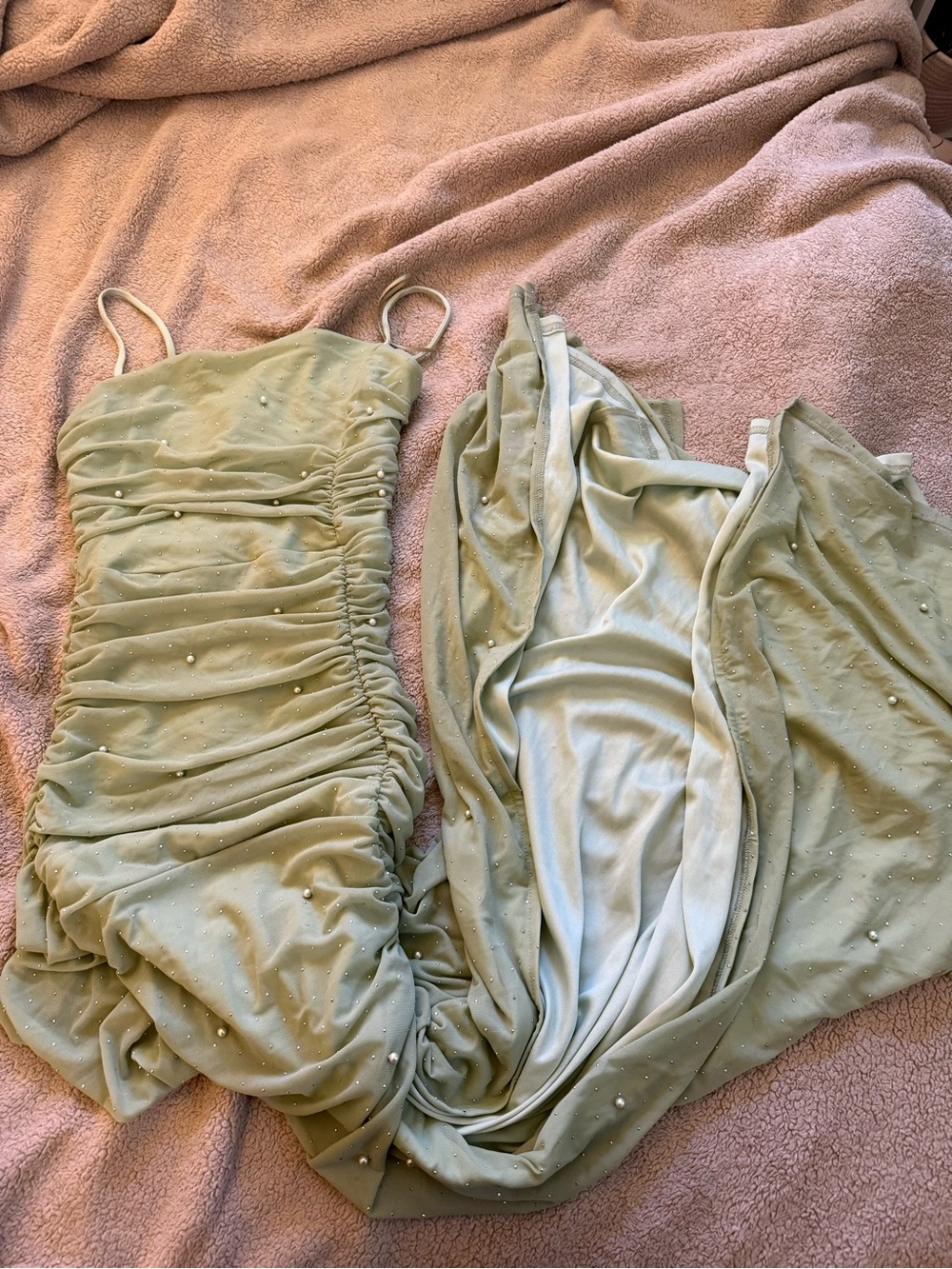 Windsor: Annika pearl and rhinestone sage green dress